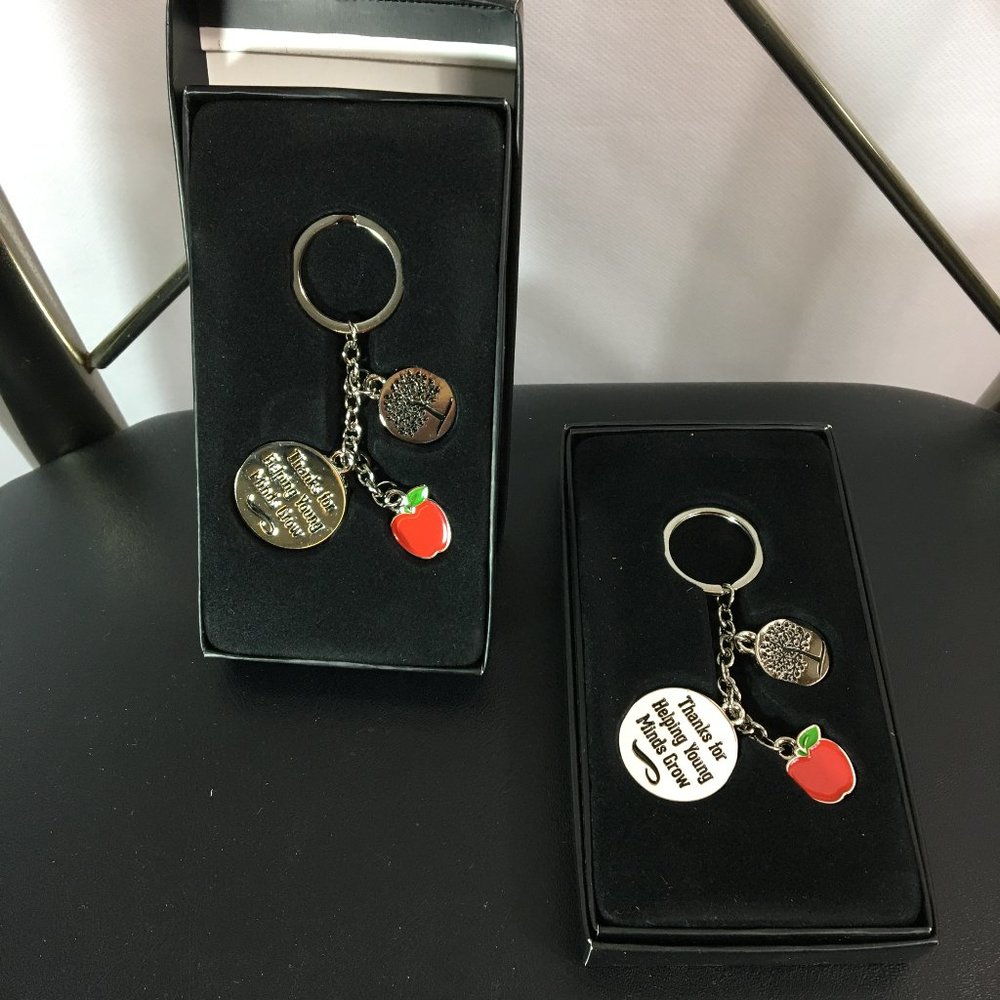 NEW set of TEACHERS KEYCHAIN apple tree charms
